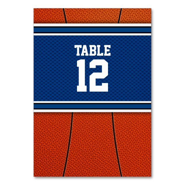 Tarjeta De Mesa Naranja Blue Basketball Bar Mitzvah (Anverso)