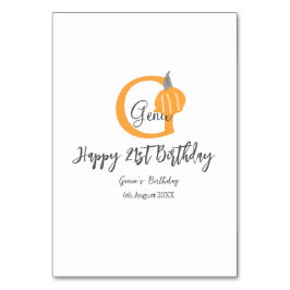 Tarjeta De Mesa Naranja calabaza otoño cumpleaños 21 gris pastel o