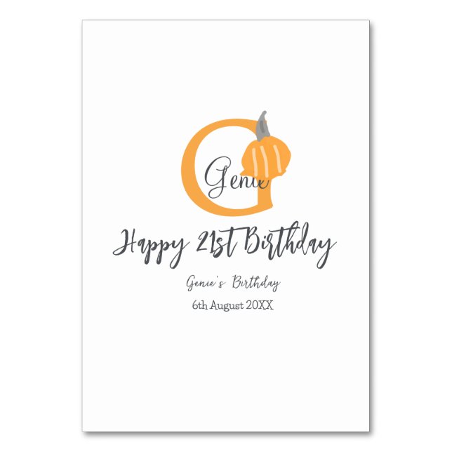 Tarjeta De Mesa Naranja calabaza otoño cumpleaños 21 gris pastel o (Anverso)