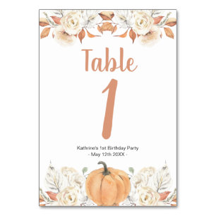Tarjeta De Mesa Naranja Calabaza Rústica Floral Número de tabla de