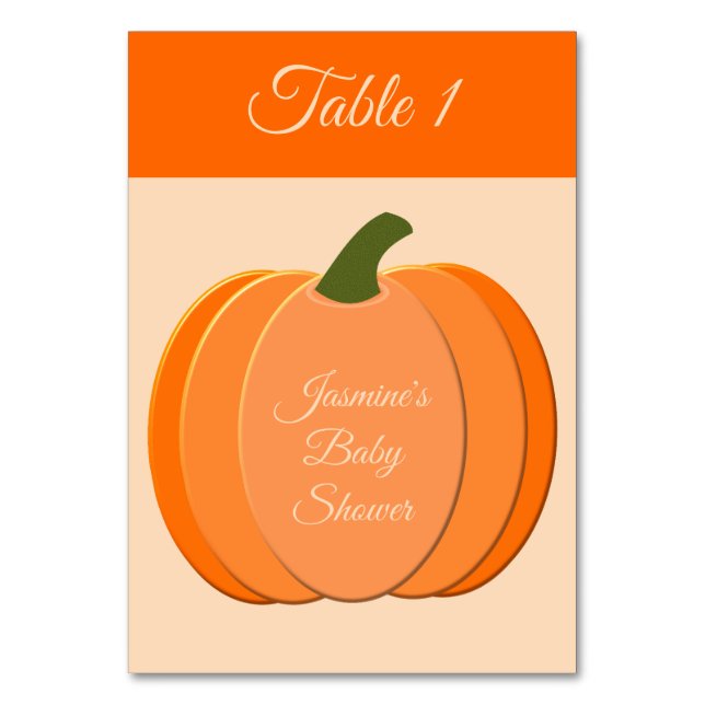 Tarjeta De Mesa Naranja Cuto Género Neutral Calabaza Baby Shower (Anverso)