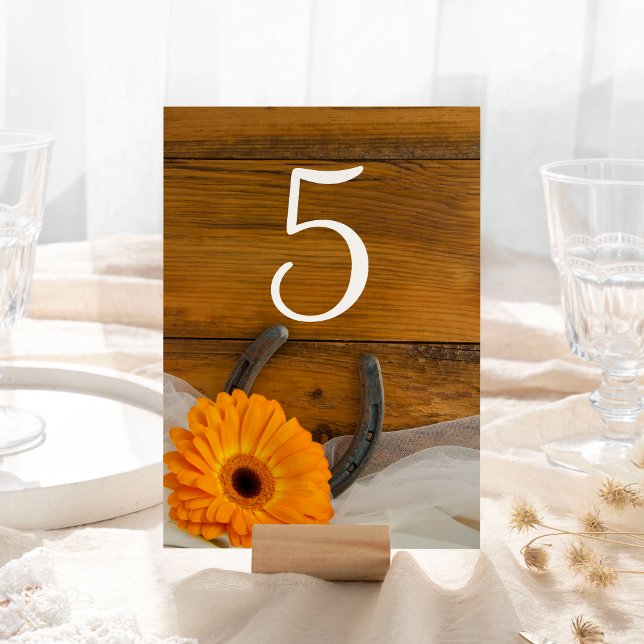 Tarjeta De Mesa Naranja Daisy y Boda occidental de Horseshoe (Subido por el creador)