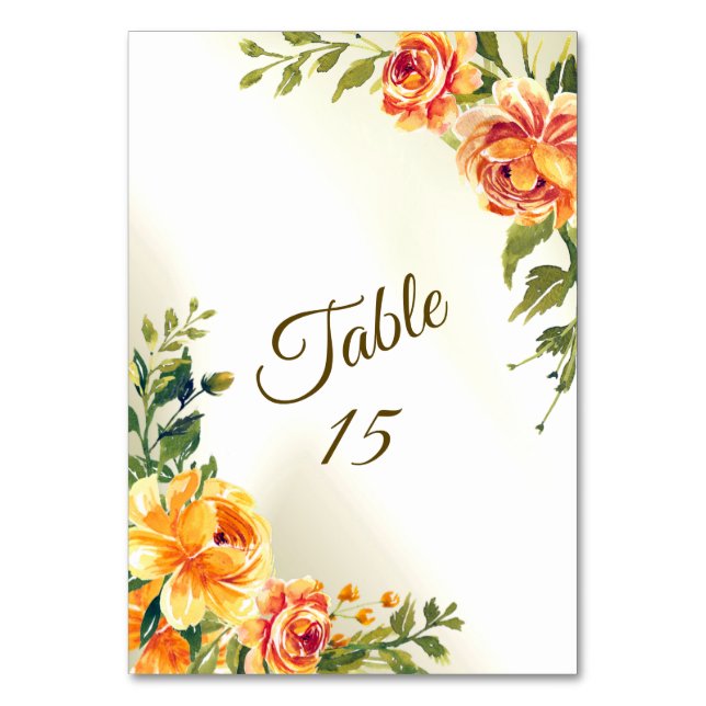 Tarjeta De Mesa Naranja de la fiesta de la boda Vegetación floral  (Anverso)
