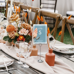Tarjeta De Mesa Naranja de Moda Boho Flor Smokey Lavado azul