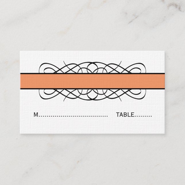 Tarjeta De Mesa Naranja Deco Flourish Place Card (Anverso)