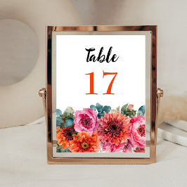 Tarjeta De Mesa Naranja floral de acuarela simple y Boda rosa