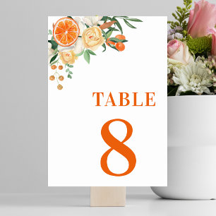 Tarjeta De Mesa Naranja Floral de Cítricos Mesa 8 Boda