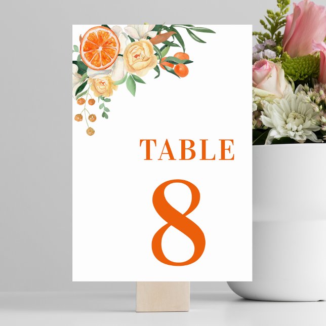 Tarjeta De Mesa Naranja Floral de Cítricos Mesa 8 Boda (Subido por el creador)