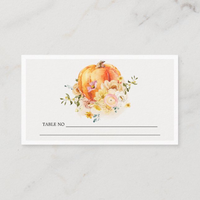 Tarjeta De Mesa Naranja floral rústico Boda de calabaza otoñal (Reverso)