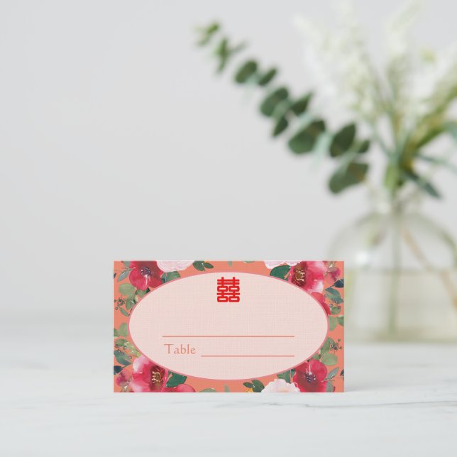 Tarjeta De Mesa Naranja florida flor wreath boda china (Anverso de pie)