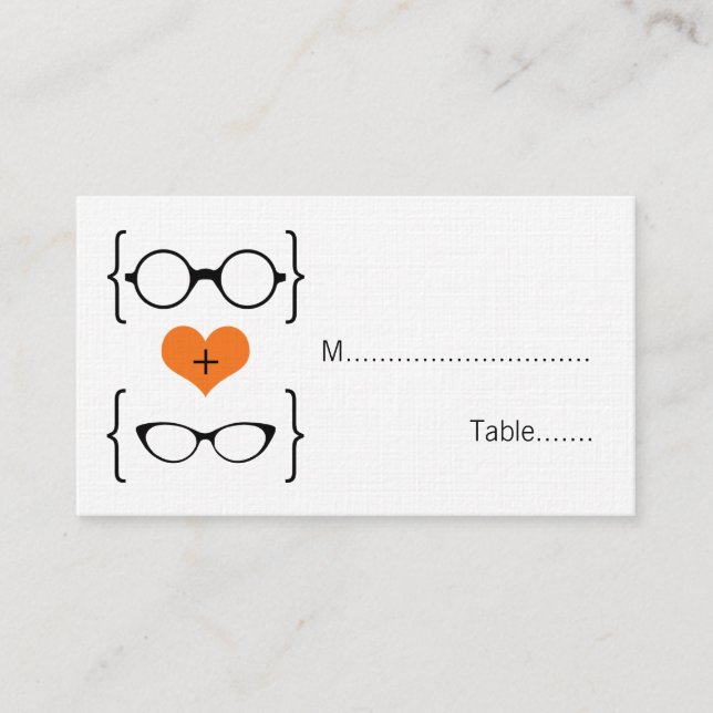 Tarjeta De Mesa Naranja Geeky Glasses Boda Place Cards (Anverso)