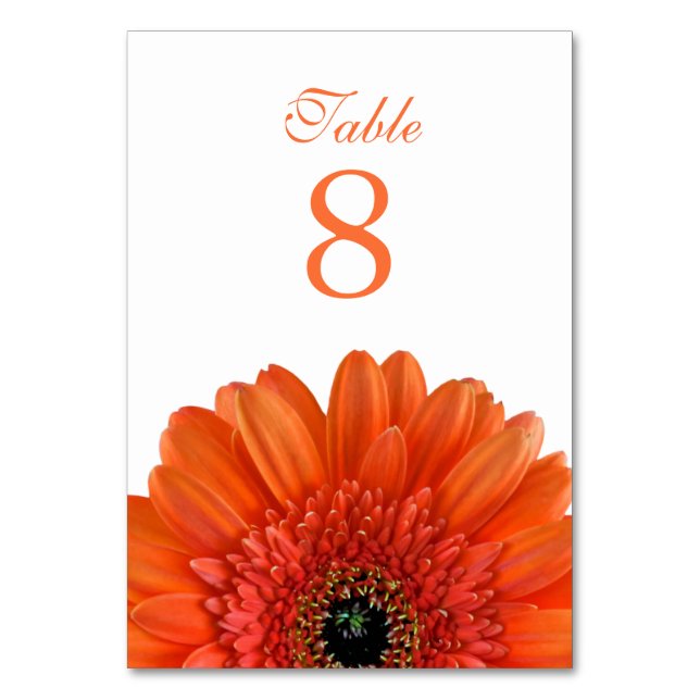 Tarjeta De Mesa Naranja Gerbera Daisy Boda Blanco (Reverso)