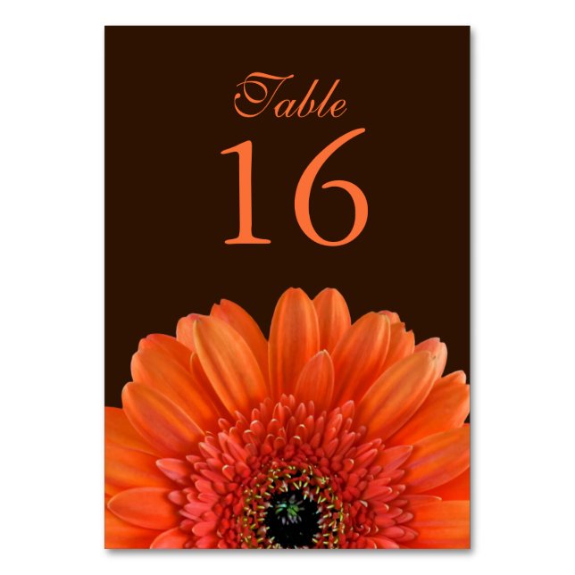 Tarjeta De Mesa Naranja Gerbera Daisy Brown Boda (Anverso)