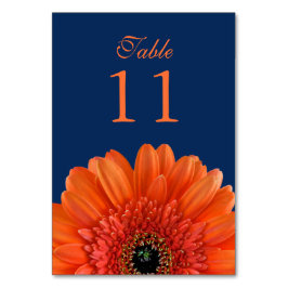Tarjeta De Mesa Naranja Gerbera Daisy Navy Boda azul