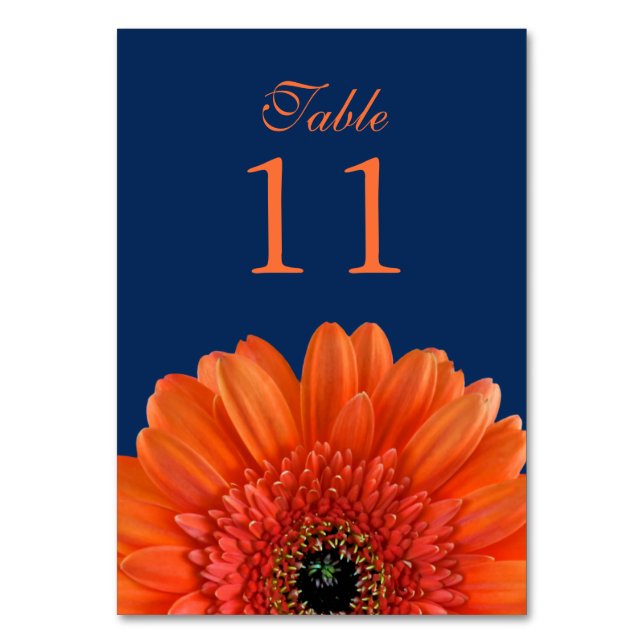 Tarjeta De Mesa Naranja Gerbera Daisy Navy Boda azul (Anverso)