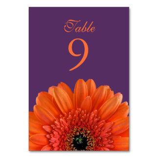 Tarjeta De Mesa Naranja Gerbera Daisy Purple Boda