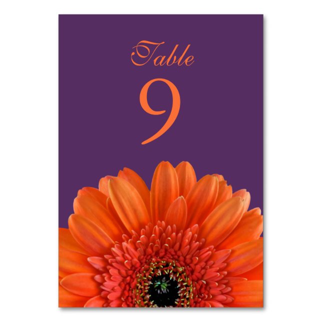 Tarjeta De Mesa Naranja Gerbera Daisy Purple Boda (Anverso)