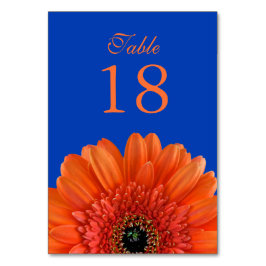 Tarjeta De Mesa Naranja Gerbera Daisy Royal Blue Boda