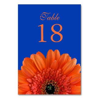 Tarjeta De Mesa Naranja Gerbera Daisy Royal Blue Boda