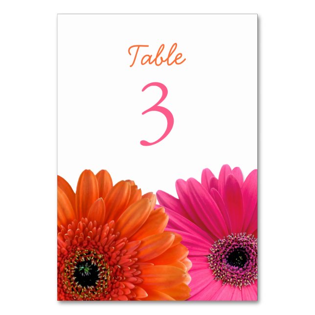 Tarjeta De Mesa Naranja Gerbera Gerber Daisy Boda Blanco (Anverso)