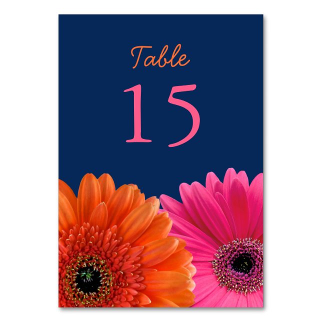 Tarjeta De Mesa Naranja Gerbera Gerber Daisy Boda de la Marina (Reverso)
