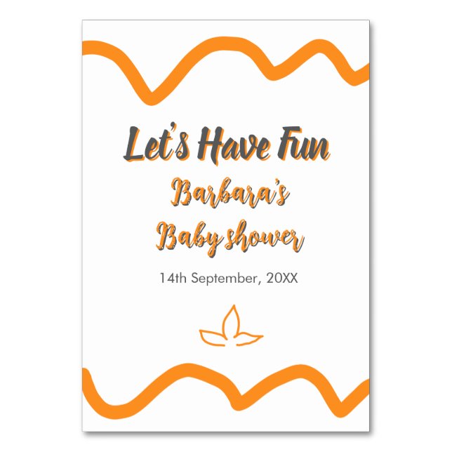 Tarjeta De Mesa Naranja gris retro español baby ducha boho moderno (Anverso)