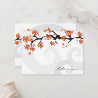 Tarjeta De Mesa Naranja Hibiscus Fusion Swirl Boda tropical