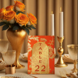 Tarjeta De Mesa Naranja Mandarín de lujo y Boda de oro