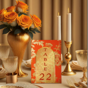Tarjeta De Mesa Naranja Mandarín de lujo y Boda de oro