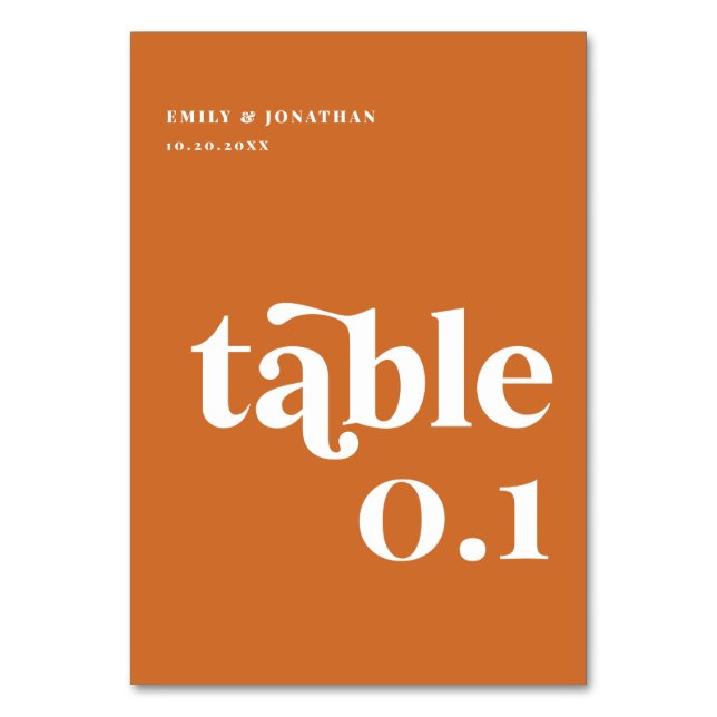Tarjeta De Mesa Naranja moderno Retro Boho Boda (Anverso)