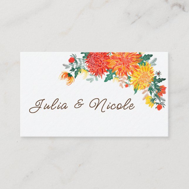 Tarjeta De Mesa Naranja Pastel Primavera Amarilla Dahlia Boda (Anverso)