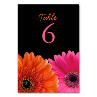 Tarjeta De Mesa Naranja Pink Gerbera Gerber Daisy Boda negro
