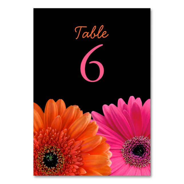 Tarjeta De Mesa Naranja Pink Gerbera Gerber Daisy Boda negro (Anverso)