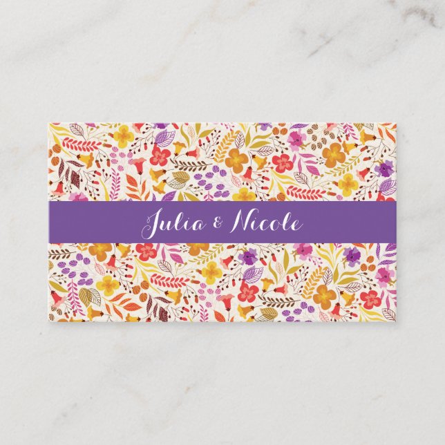 Tarjeta De Mesa Naranja púrpura Boho Boda de floración silvestre (Anverso)