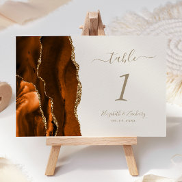 Tarjeta De Mesa Naranja Quemada Oro Ágata Marfil Boda