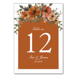 Tarjeta De Mesa Naranja quemado Boda floral marrón ducha novia