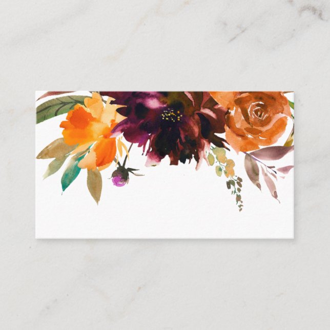 Tarjeta De Mesa Naranja quemado Burgundy Cae Boda Rústico Floral (Anverso)