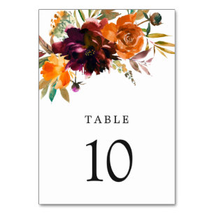 Tarjeta De Mesa Naranja quemado Burgundy Cae Boda Rústico Floral