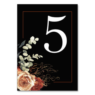 Tarjeta De Mesa Naranja quemado de terracota Boda negro floral