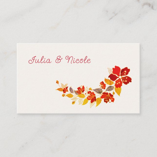 Tarjeta De Mesa Naranja quemado Tropical Hibiscus Florals Boda (Anverso)