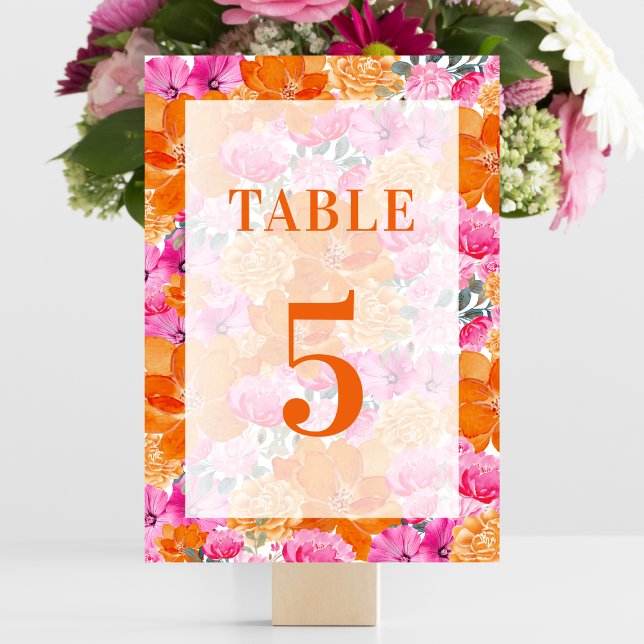 Tarjeta De Mesa Naranja rosa claro Fundición Floral Tabla 5 Boda (Subido por el creador)
