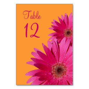 Tarjeta De Mesa Naranja Rosa Fuchsia Gerbera Daisy Boda
