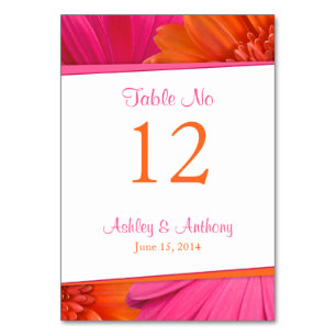 Tarjeta De Mesa Naranja rosa Gerbera Daisy Flower Boda