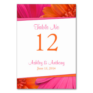 Tarjeta De Mesa Naranja rosa Gerbera Daisy Flower Boda