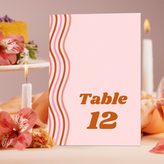 Tarjeta De Mesa Naranja Rosa Rojo Retro Groovy Disco Boda (Subido por el creador)