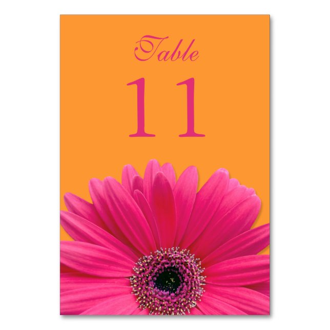 Tarjeta De Mesa Naranja Rosado Caliente Gerbera Daisy Boda (Anverso)