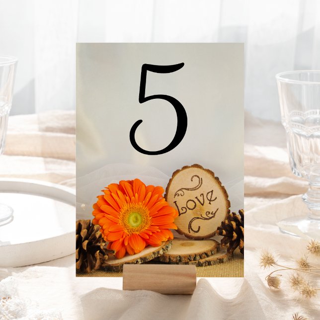 Tarjeta De Mesa Naranja ruso Daisy Woodland Boda números de tabla (Subido por el creador)