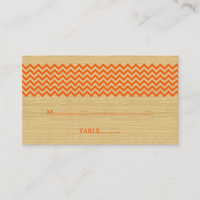 Tarjeta De Mesa Naranja Rustic Chevron Boda Place Card (Anverso)