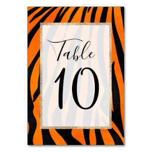 Tarjeta De Mesa Naranja salvaje tigre negro tira de tinta animal