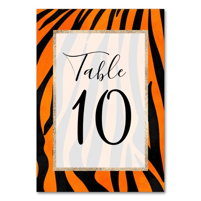 Tarjeta De Mesa Naranja salvaje tigre negro tira de tinta animal (Anverso)